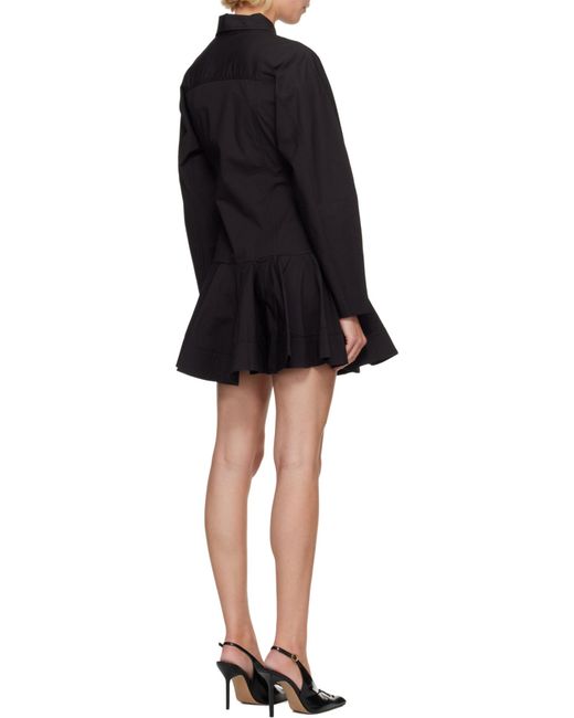 Ganni Black Ruffled Hem Detailed Mini Shirt Dress