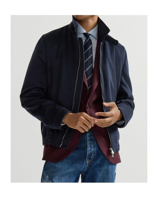 Brunello Cucinelli Blue Stand-Collar Zip Jacket for men