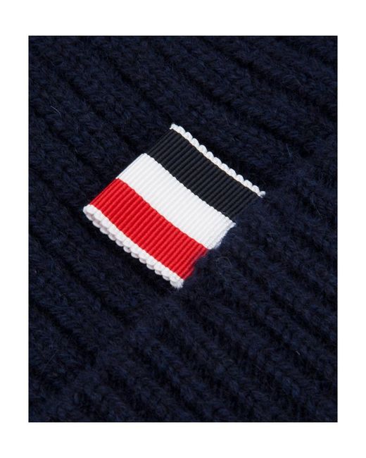 Thom Browne Blue 4-Bar Knitted Beanie for men