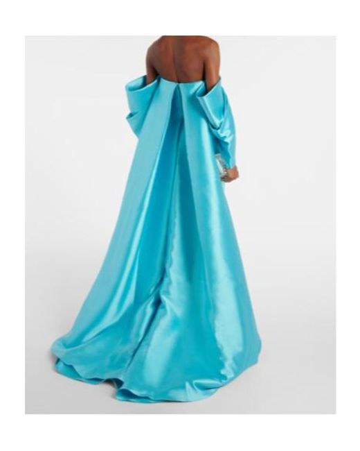 Solace London Blue Kyla Caped Twill And Crêpe Gown