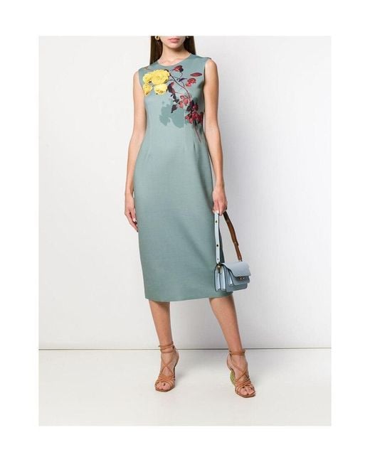Dries Van Noten Blue Floral Print Dress