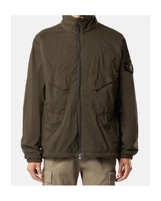 Stone Island Green Padded Stand Collar Jacket With Anti-Drop for men