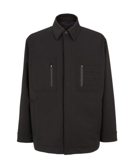 Fendi Black Ff Motif Ski Shirt Jacket for men