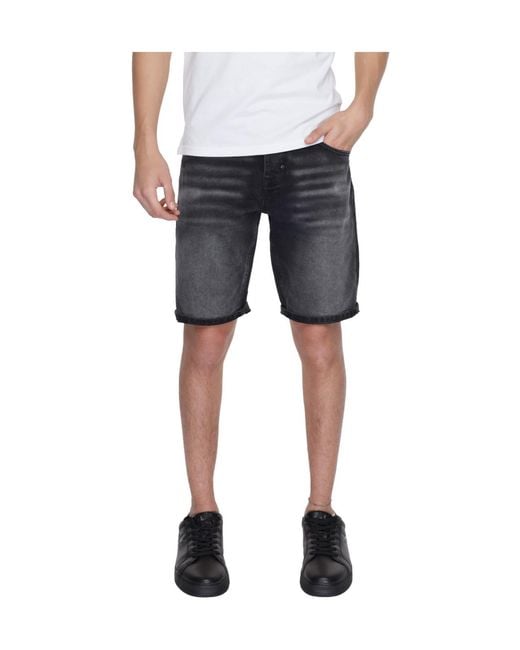 Antony Morato Gray Denim Shorts With Belt Loops for men