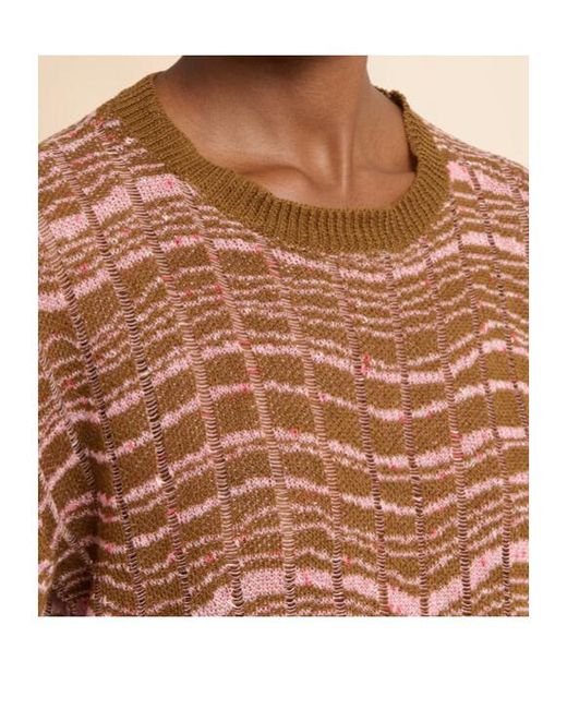 Marni Brown Ribbed Linen Jumper With Wavy Pattern