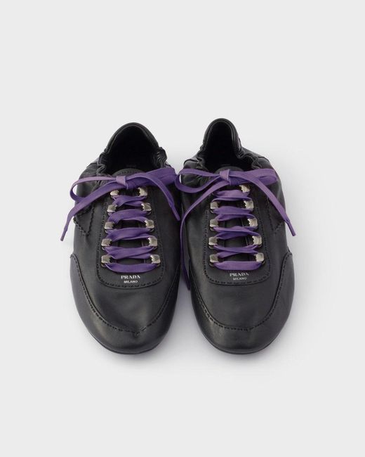 Prada Black Collapse Antiqued Nappa Leather Sneakers With Hooks for men