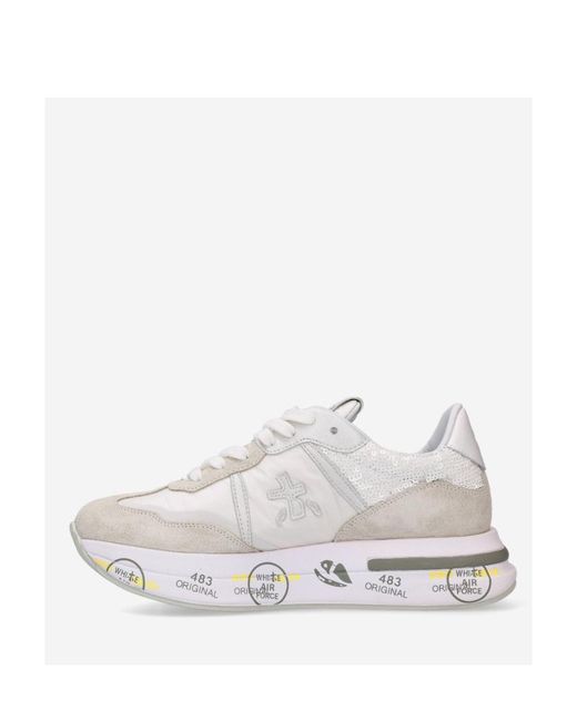 Premiata White Low Lace-Up Sneakers