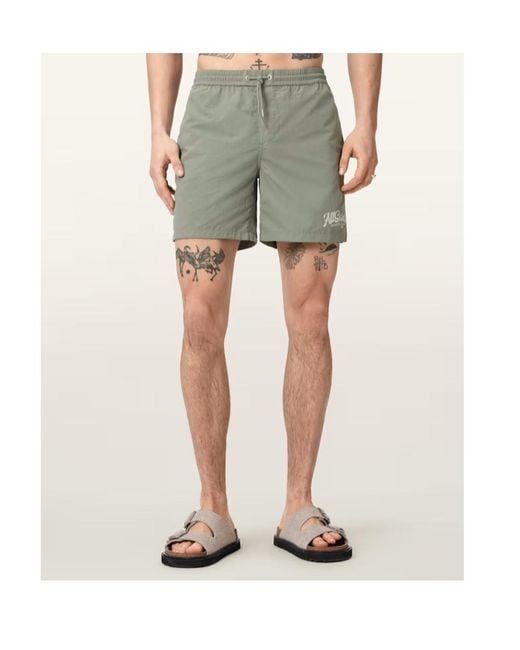 AllSaints Green Odyssey Slim Fit Swim Shorts for men