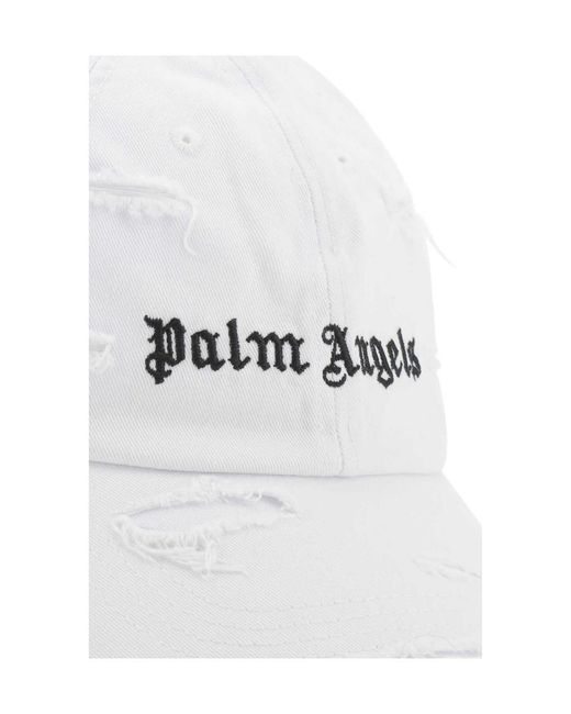Palm Angels White Logo-Embroidered Distressed-Effect Cap for men
