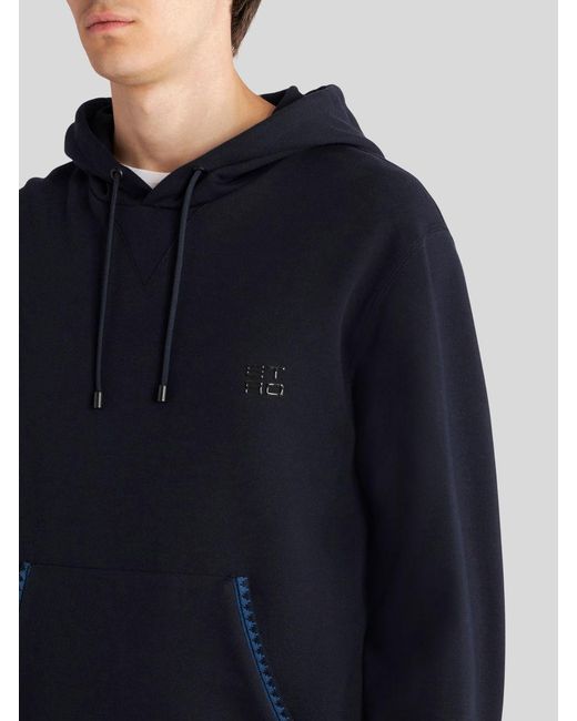 Etro Blue Drawstring Long-Sleeved Hoodie for men