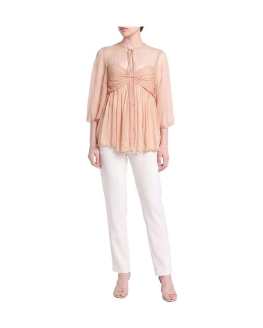 Chloé Natural Solid-Colored Georgette Top