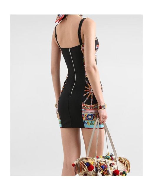 Dolce & Gabbana Red Carretto-Print Short Charmeuse Dress