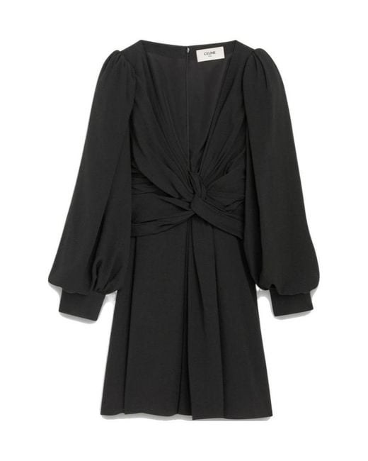 Céline Black Acetic Acid And Viscose Fiber Knit Dress With Long Sleeves