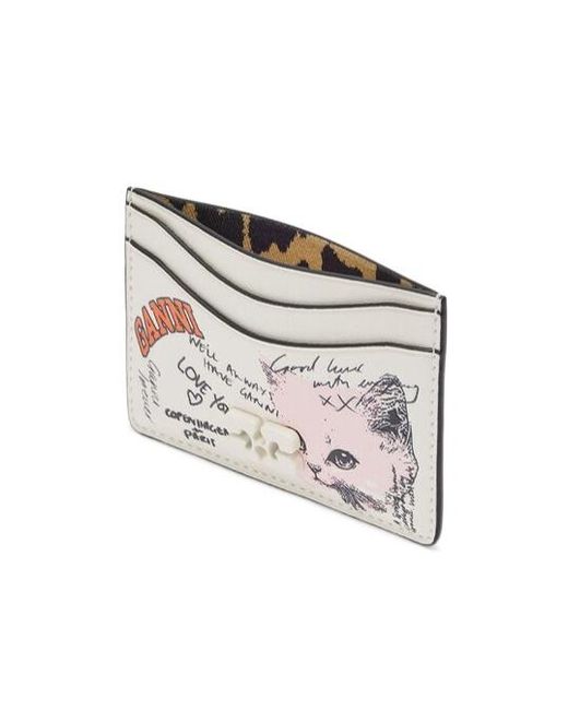 Ganni White Cat Printed Cardholder
