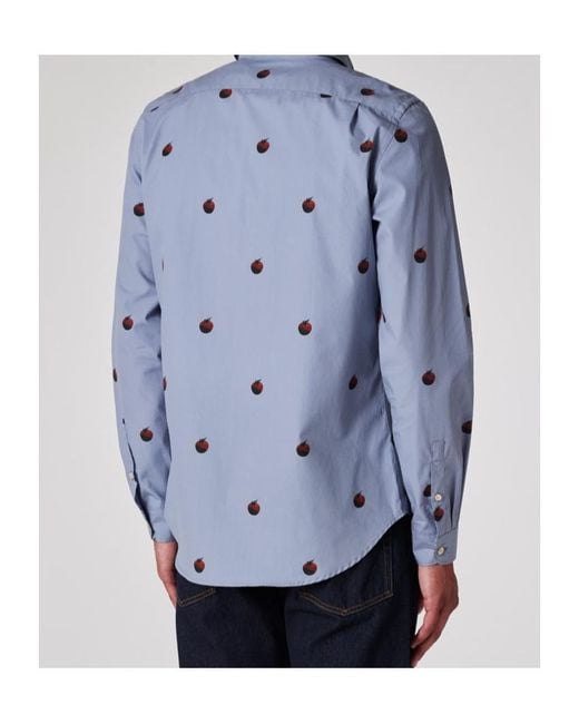 Paul Smith Blue Tomato-Print Poplin Shirt for men