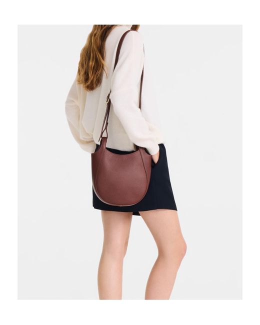 Longchamp Red Small Le Foulonné Grained-Leather Crossbody Bag