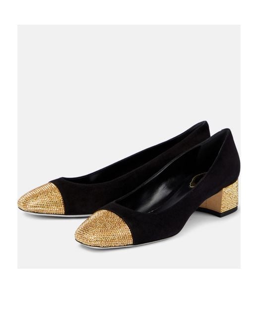 Rene Caovilla Black Bonnie Embellished Suede Pumps