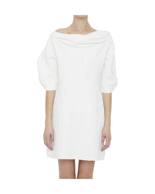 Jil Sander White Ruched Short-Sleeved Mini Dress