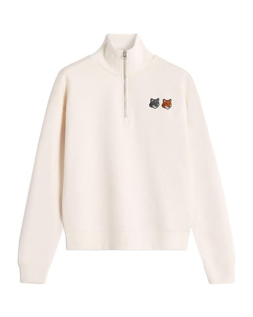 Maison Kitsuné White Double Bold Fox Head Half Zip Comfort Sweatshirt