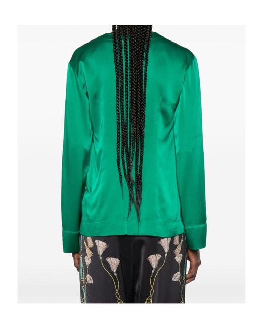 Forte_forte Green Satin-Finish V-Neck Shirt