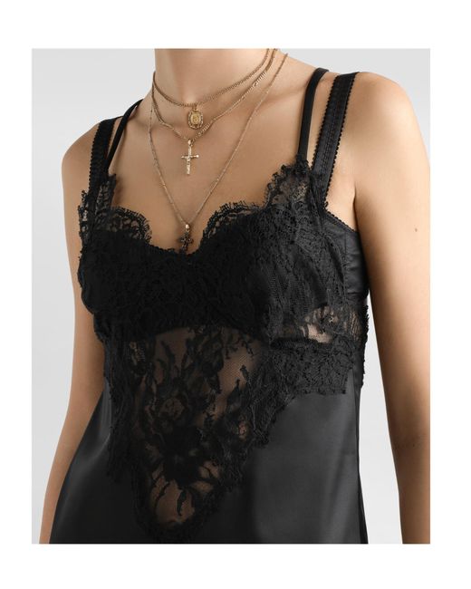 Dolce & Gabbana Black Lace-Embroidered Satin Camisole
