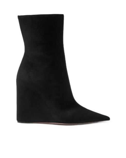 AMINA MUADDI Black Suede Wedge Ankle Boots