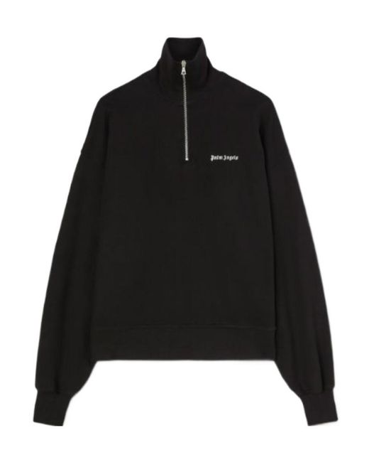Palm Angels Black Logo-Embroidered Half-Zip Sweatshirt for men