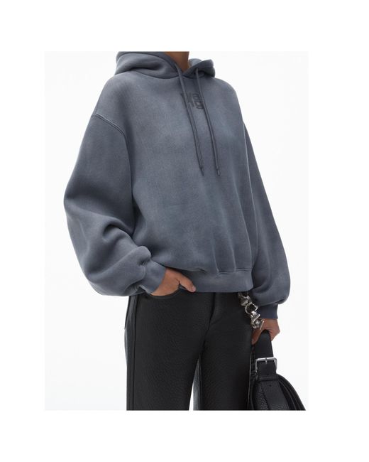 Alexander Wang Blue T By Structured Terry Puff Logo Hoodie