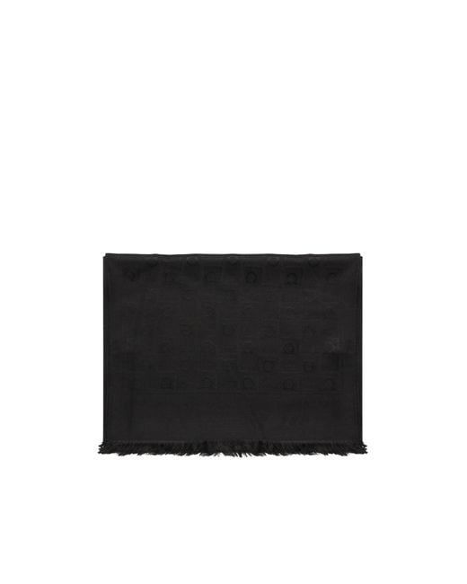 Ferragamo Black Ferragamo Gancini Jacquard Frayed-Edge Scarf