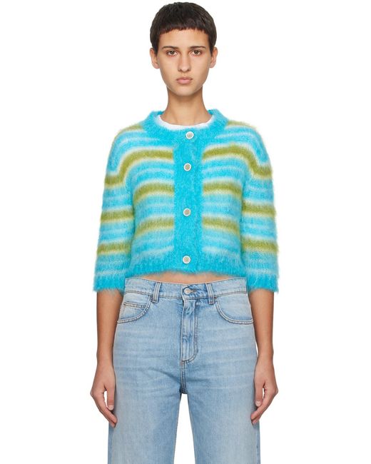 Marni Blue Striped Button Down Cardigan