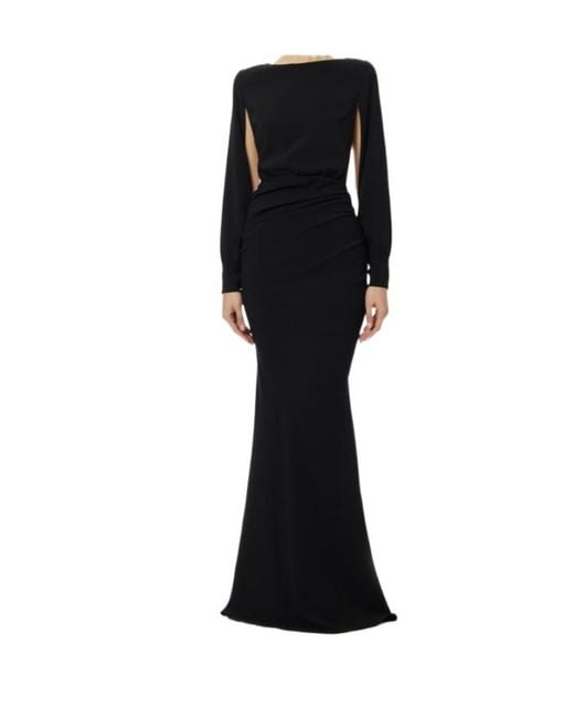 Elisabetta Franchi Women's Black Long-Sleeve Backless Dress