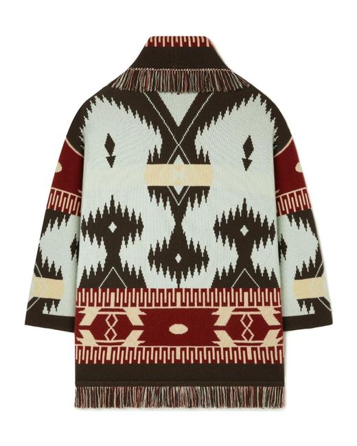 Alanui Blue Icon Jacquard Fringed Cardigan