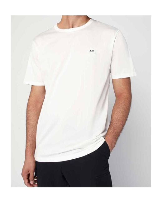 C P Company White Logo Patch Crewneck T-Shirt for men