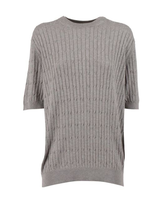 Peserico Gray Crewneck Ribbed Jumper for men