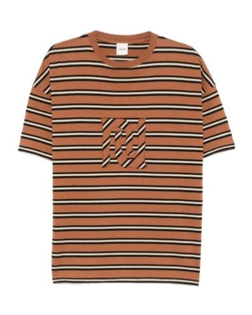 Nanushka Brown Wren Monogram-Patch Striped T-Shirt