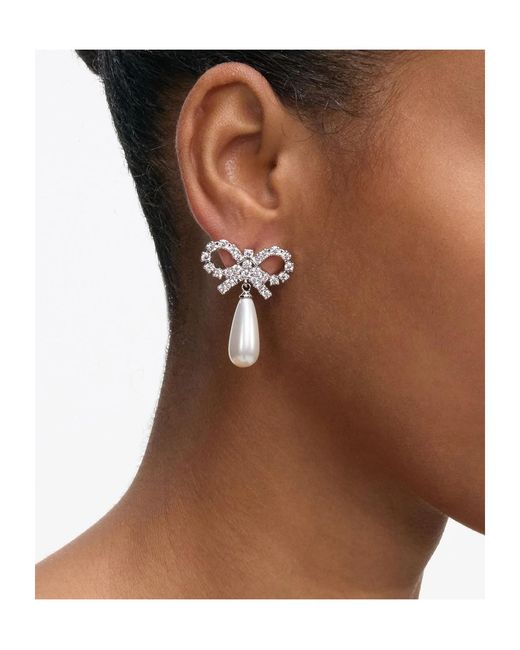 Self-Portrait White Bow Embellished Earrings