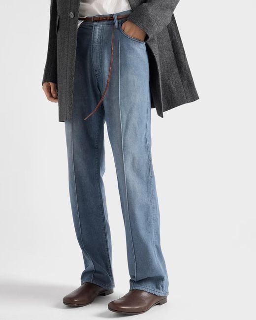 Prada Blue Logo Patch Straight-Leg Jeans for men