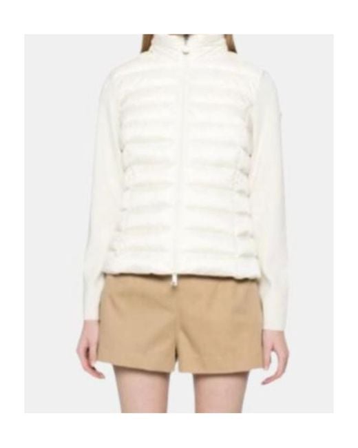 Moncler White Logo Patch Zip-Up Panelled Cardigan