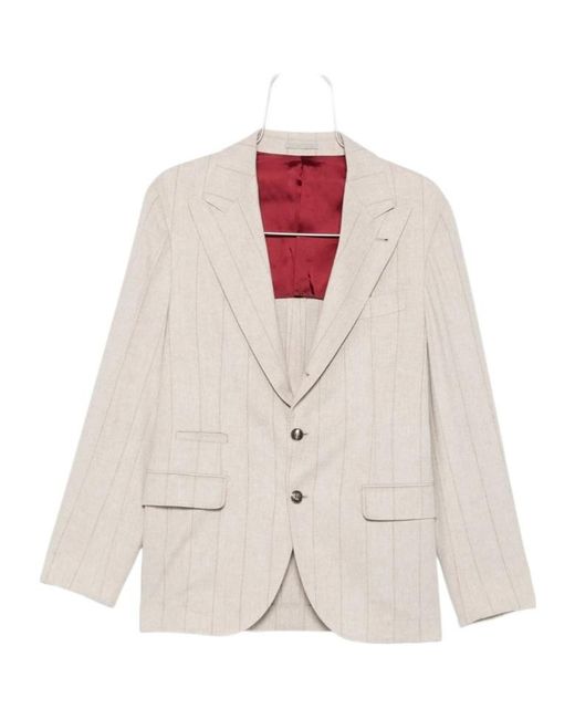 Brunello Cucinelli White Pinstripe Blazer for men