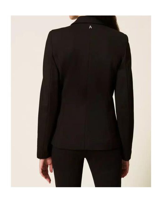 Twinset Black Floral-Brooch Blazer