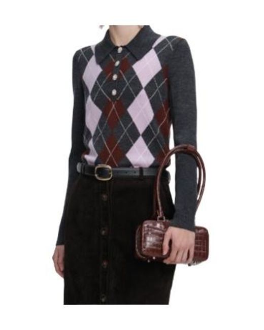 Self-Portrait Black Argyle Lightweight Polo Jumper