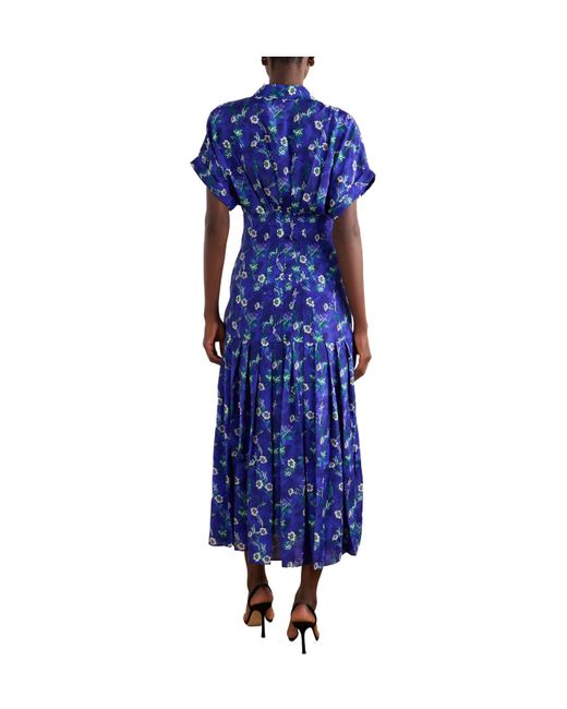 Saloni Blue Floral-Printed Chiffon Midi Dress