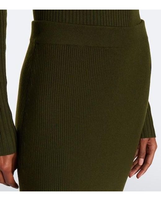 Victoria Beckham Green Ribbed-Knit Wool Midi Skirt