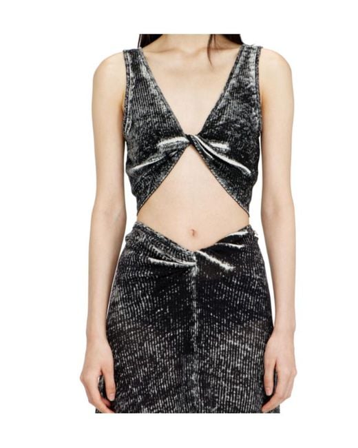 DIESEL Black M-Lilas Knotted Cropped Tank Top
