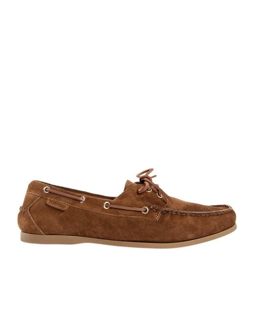 Tom Ford Brown Squared Toe Lace-Up Boat Shoes for men