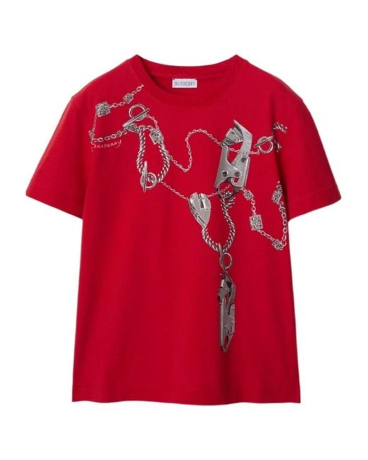 Burberry Red Knight Hardware Cotton T-Shirt