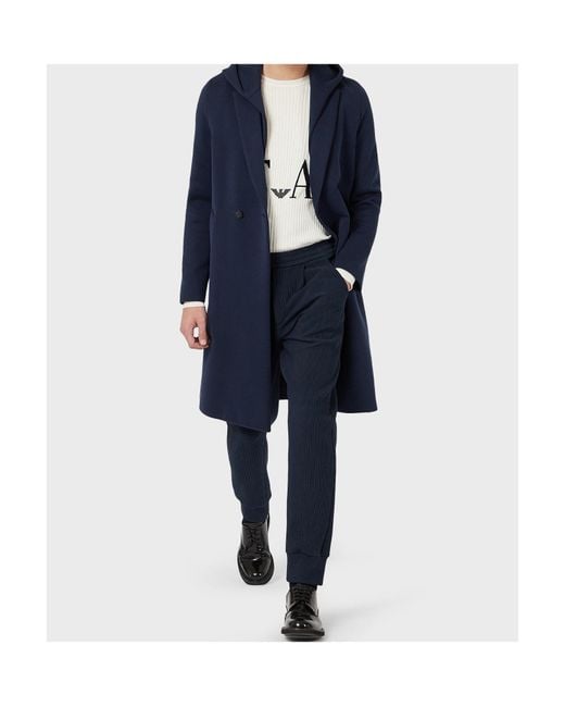 Emporio Armani Blue Hooded Trench Coat for men