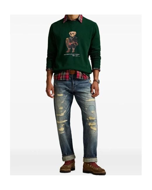 Polo Ralph Lauren Green Polo Bear Printed Crewneck Sweatshirt for men