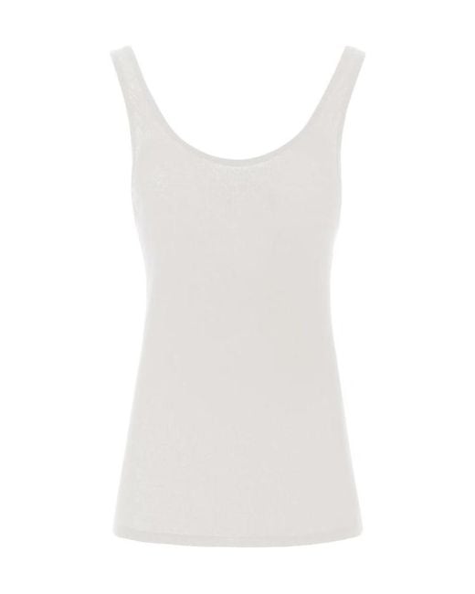 Saint Laurent White Sleeveless Ribbed Tank Top