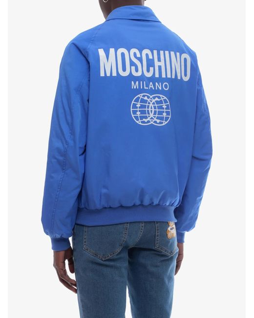 Moschino Blue Logo Printed Casual Jacket for men